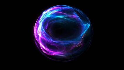 Obraz premium Mystic Orb of Energy: Capturing the essence of energy, a luminous sphere of vibrant blues and purples swirls within a dark void.