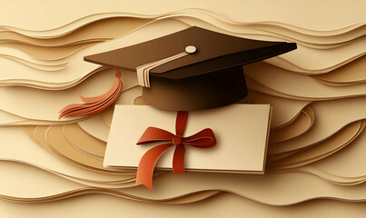 Graduation cap and gift card on abstract background, representing academic achievement and reward.  Possible use stock photo for education, awards, or congratulations