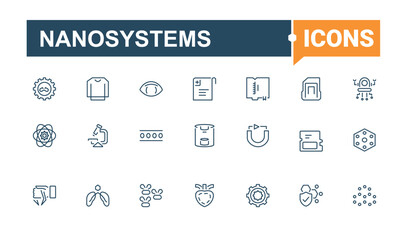 Nanosystems line icons. Related to medicine, article, thin, computer, business, health, medical and more. Thin outline icons pack. Editable stroke. Vector collection.