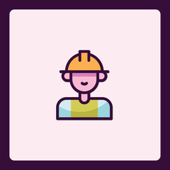 Stylized construction worker icon with a protective yellow helmet design