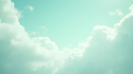Serene Light Blue Turquoise Sky with Soft White Clouds - Peaceful Dreamy Cloudscape Background Image