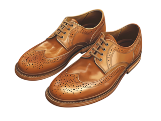 Pair of elegant brown leather brogue shoes.