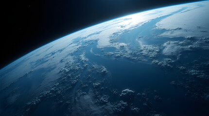 Stunning Earth View from Outer Space with Clouds, Atmosphere, Sunlight, and Earth's Curve