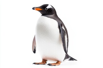 Naklejka premium A solitary gentoo penguin standing proudly on a clean white surface in bright lighting setting isolated on transparent background
