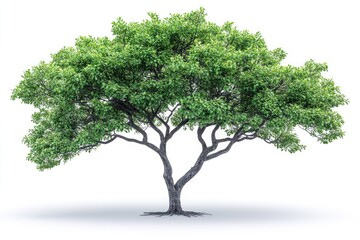Obraz premium A single tree with green leaves on a simple white background, ideal for illustrations and designs
