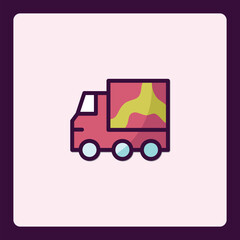 Stylized delivery truck icon with abstract cargo design against clean backdrop