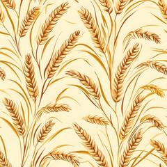 Golden wheat sways gently in the soft sunlight under an endless clear sky. Seamless pattern.  Generative AI