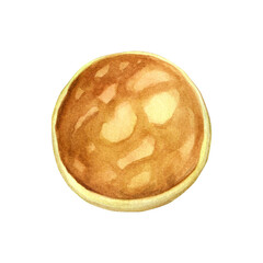 Syrnik. Watercolor illustration of cheesecake breakfast on a white background. Good for postcards, recipes, menu, invitations, greeting cards