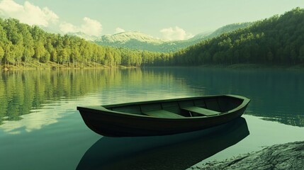 Tranquil Sunset Scene with Boat on a Lake - Ideal for Travel Brochures and Calendars