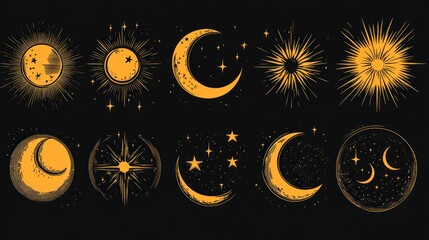 Celestial Collection: Mystical Moons, Radiant Suns, and Twinkling Stars