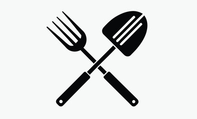 BBQ fork and spatula icon, grill fork and spatula silhouette, barbecue tools vector icon