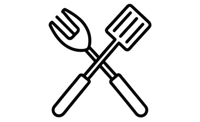BBQ fork and spatula icon, grill fork and spatula silhouette, barbecue tools vector icon