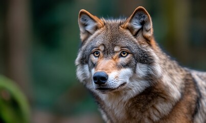 Obraz premium Grey Wolf Portrait in Forest