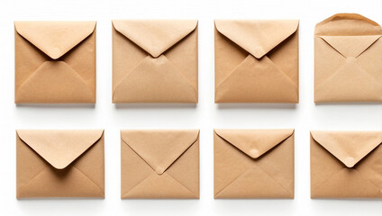 Set of Square Craft Paper Envelopes Isolated for Creative Use