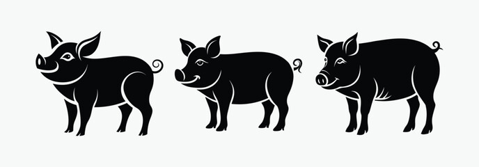 Vintage pig silhouette, pig silhouette, vintage farm animal vector icon