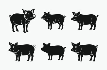 Vintage pig silhouette, pig silhouette, vintage farm animal vector icon