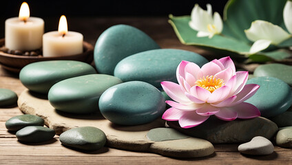 Serene Spa Stones and Lotus Blossoms Creating a Peaceful Relaxation Environment