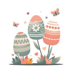 three colorful easter eggs like flowers with gradien effect. vector easter with group of three colorful eggs
