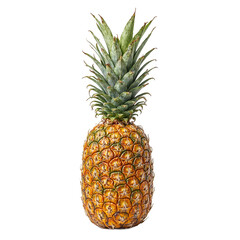 Fototapeta premium Fresh pineapple with intricate diamond patterns golden brown skin and vibrant green crown on a white background