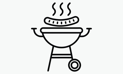 BBQ grill and sausage icon, BBQ grill with sausage, cooking vector icon