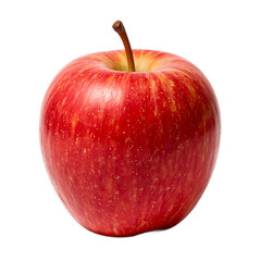 Fresh red apple with glossy skin brown stem and hint of green isolated on white Represents crispness and natural freshness