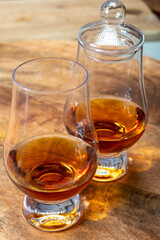Scotch single malt and blended whisky tasting on distillery in Scotland close up