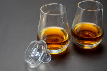 Scotch single malt and blended speyside whisky tasting on distillery in Scotland close up