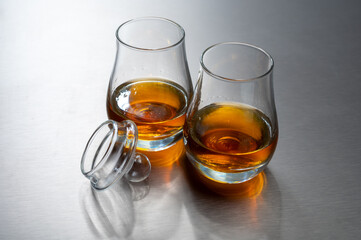 Scotch single malt and blended speyside whisky tasting on distillery in Scotland close up
