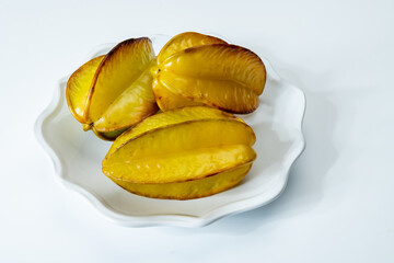 Ripe fresh averrhoa carambola or star fruits on board