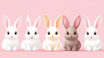 Cute Cartoon Bunnies Clip Art – Adorable Easter-Themed Illustrations with Chubby Cheeks and Expressive Eyes