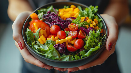 Close-up of a healthy salad being enjoyed at a trendy food truck.