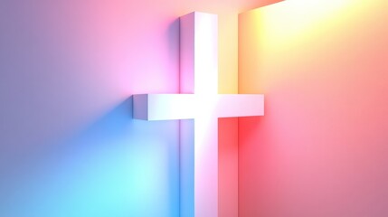 Obraz premium Abstract geometric composition with white cross on gradient background