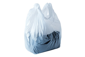 A translucent plastic bag contains dark clothing, symbolizing a common recycling initiative isolated on transparent background