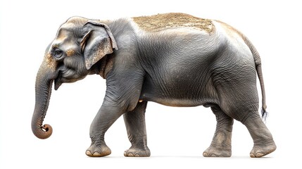 Fototapeta premium Majestic Asian Elephant Walking, Isolated on White Background