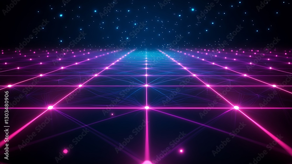 Wall mural futuristic neon grid pathway in dark space. possible use background for tech-themed designs