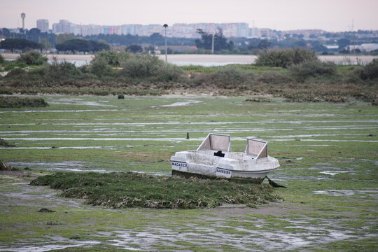 Pedestrian wooden walkway designated mill great city of Barreiro-Portugal