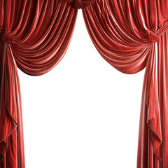 Rich red velvet curtains dramatically framing a white stage center, perfect for showcasing luxurious design.