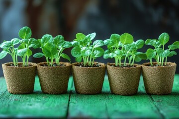 Fototapeta premium Miniature plant containers with growing greenery