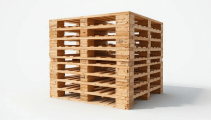 Stack of Four Neatly Arranged Wooden Pallets with Natural Texture Isolated on White Background