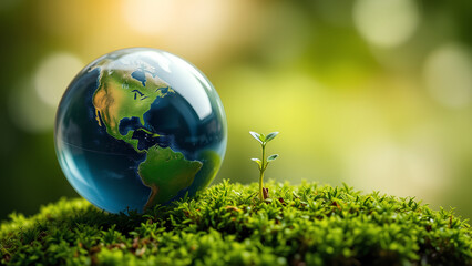 renewable energy light bulb with green energy, Earth Day or environment protection Hands protect forests that grow on the ground and help save the world,