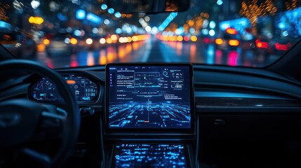 Night Drive: Autonomous Vehicle's Futuristic Dashboard