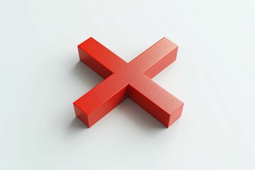 Obraz premium A vibrant red 3D cross symbol, artistically rendered against a clean, minimalistic background.