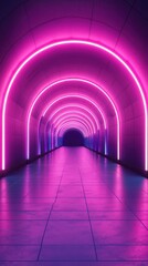 Vibrant pink neon-lit tunnel creates a mesmerizing ambiance at night in an urban setting