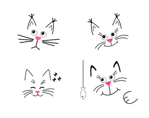 Happy Cute cat is sitting. A cozy house. Vector illustration in a flat style. For printing on cup, t-shirts or Greeting card.