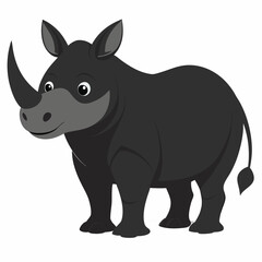 Cartoon black rhino .Cute animal rhinoceros.Suitable for children's books, sticker, mascot, logo.Vector illustration on white background 