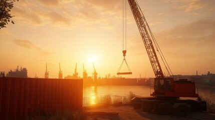 Obraz premium Urban Construction Site at Sunset with Cranes