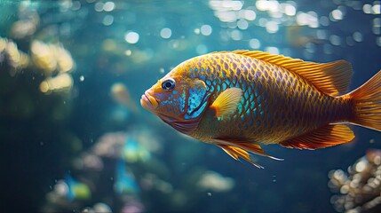 Fototapeta premium tropical fish in the sea, close up of tropical colorful fish, underwater life