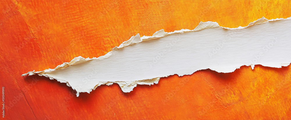 Poster Torn paper with rough edges on an orange background, creating a creative space for text or message, symbolizing creativity, design, and artistic expression.