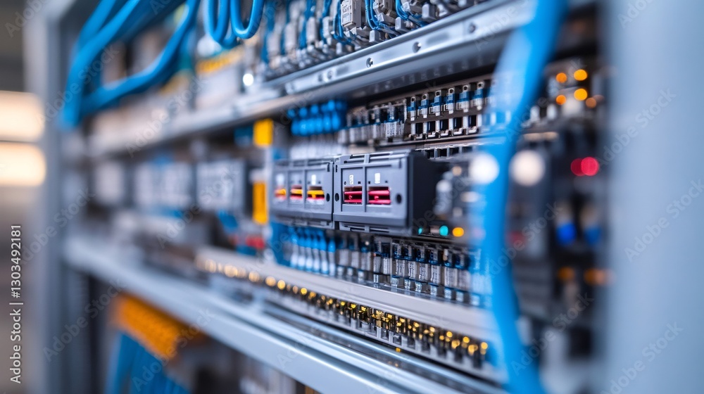 Leinwandbilder network server rack with flashing lights storing big data and processing digital information