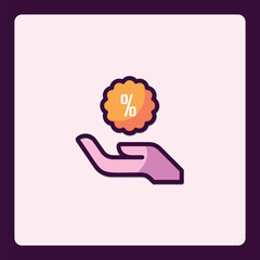 Percentage icon in hand concept showing discount offer, special sale